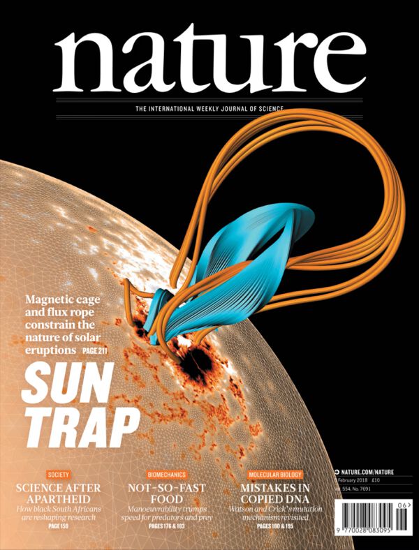 Cover of Nature, 8 February 2018: “Sun trap”